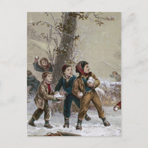 Postal Festiva Navidades victorianos en la lucha de bola de nieve