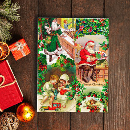 Postal Festiva Navidades victorianos festivos Santa Kids