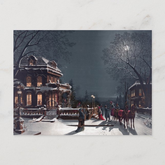 Postal Festiva Navidades victorianos llegan a Fiesta en transport (Anverso)