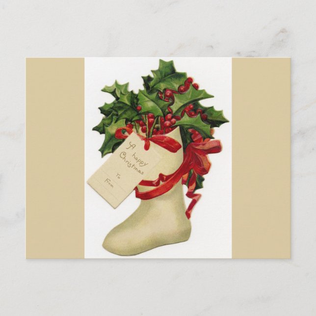 Postal Festiva Navidades victorianos posponiendo (Anverso)