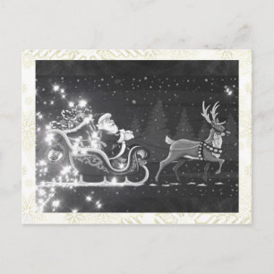 Postal Festiva Navidades Vintage Black and White Santa Claus