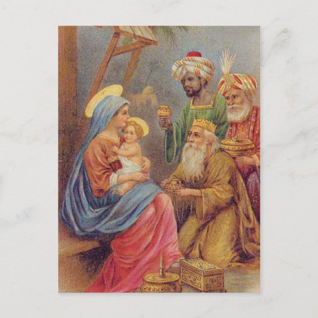 Postal Festiva Navidades Vintage Natividad Jesús Ilustracion (Anverso)