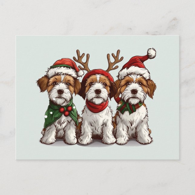Postal Festiva Navidades Welsh Wire Fox Terrier Dogs (Anverso)