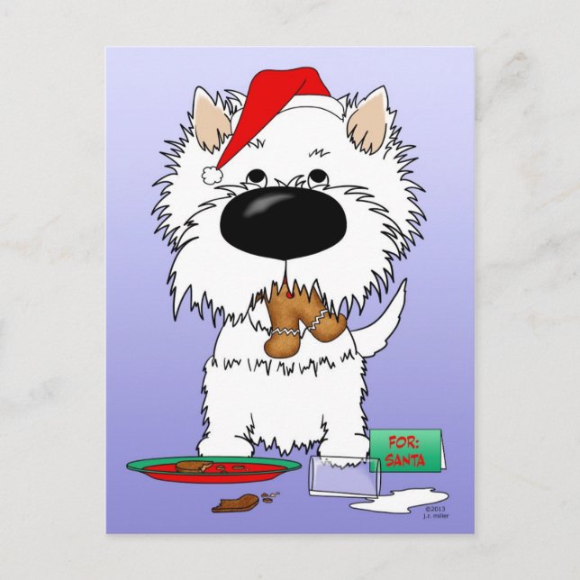 Postal Festiva Navidades Westie Santa (Anverso)
