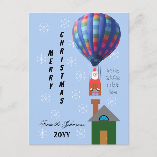 Postal Festiva Navidades Whimsy Santa Air Balloon Light Blue (Anverso)