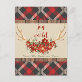 Postal Festiva Navidades Woodland Antlers Red Plaid