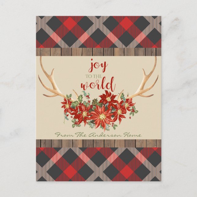Postal Festiva Navidades Woodland Antlers Red Plaid (Anverso)