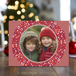 Postal Festiva Navidades Wreath 1 Foto con bayas rojas