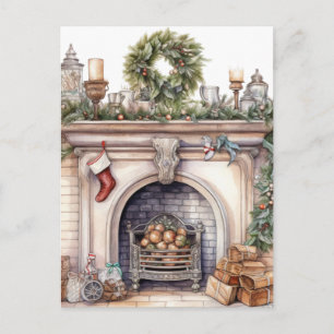 Postal Festiva Navidades Wreath Chimenea