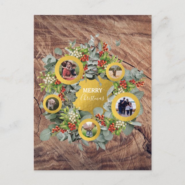 Postal Festiva Navidades Wreath Collage de fotos Holiday (Anverso)