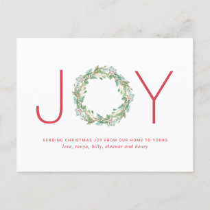 Postal Festiva Navidades Wreath Joy simples y elegantes