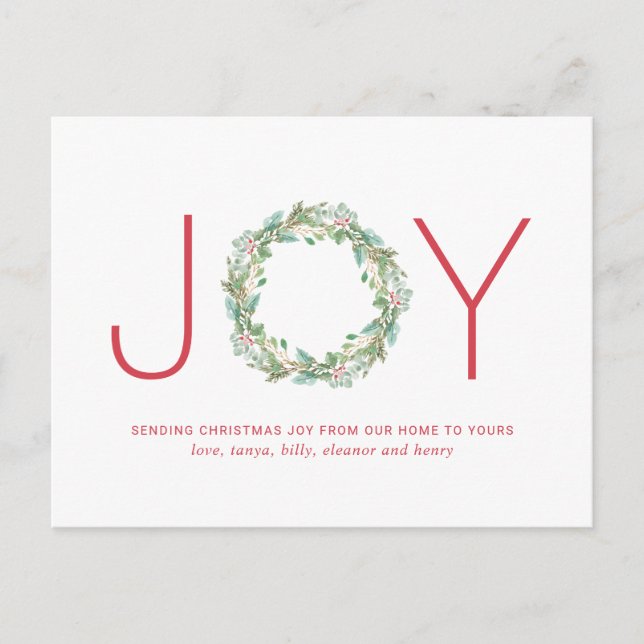 Postal Festiva Navidades Wreath Joy simples y elegantes (Anverso)