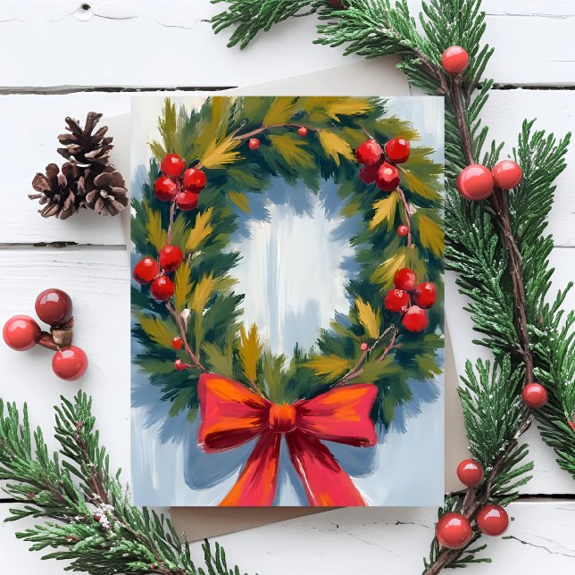 Postal Festiva Navidades Wreath Red Bow (Subido por el creador)