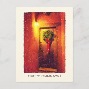 Postal Festiva Navidades Wreath Snowy de la puerta de bienvenida