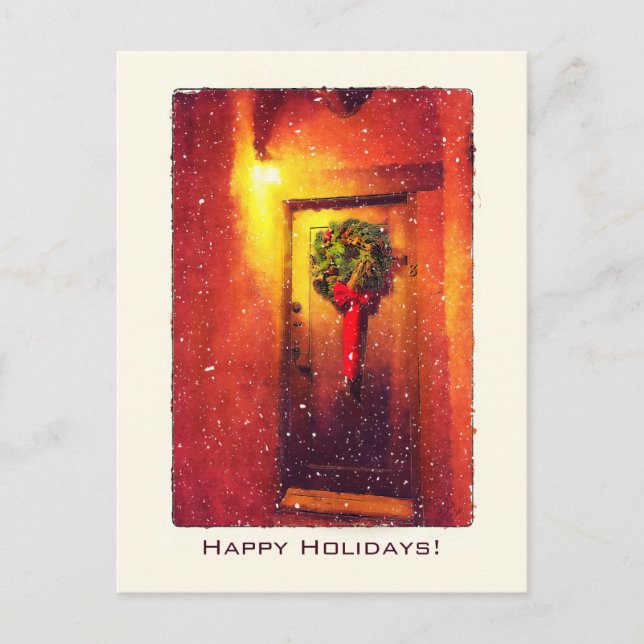 Postal Festiva Navidades Wreath Snowy de la puerta de bienvenida (Anverso)