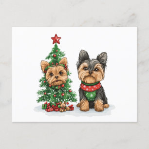 Postal Festiva Navidades Yorkie Dogs