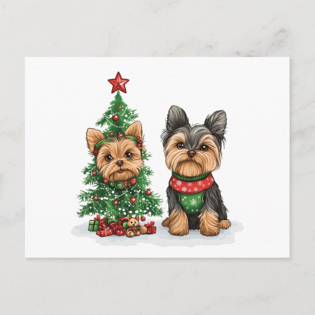 Postal Festiva Navidades Yorkie Dogs (Anverso)