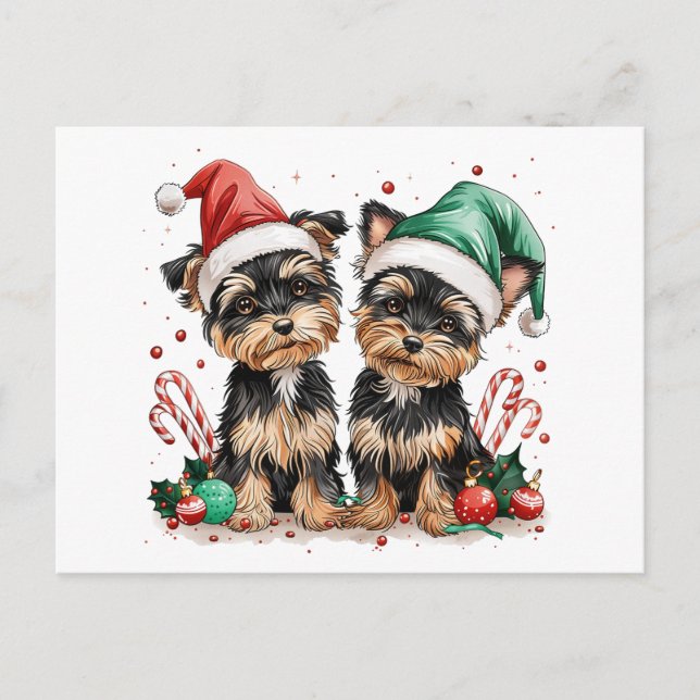 Postal Festiva Navidades Yorkshire Terrier Dogs (Anverso)
