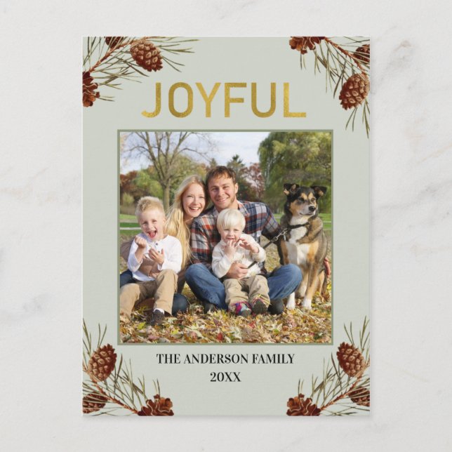 Postal Festiva Navideño Alegre Rústico Verde Foto Fiesta (Anverso)