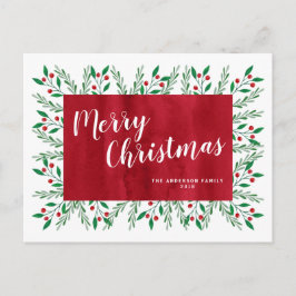 Postal Festiva Navideño Personalizado Floral Acuarela Roja