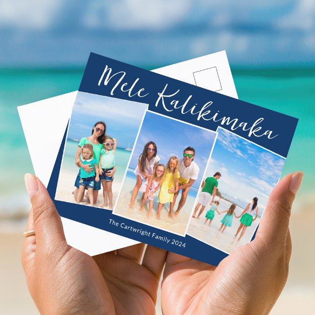 Postal Festiva Navy Blue Mele Kalikimaka 3 Family Photo Christmas (Subido por el creador)