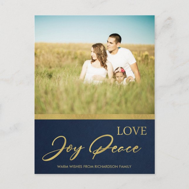 POSTAL FESTIVA NAVY FAUX GOLD CALLIGRAPHY LOVE JOVE PEACE FOTO (Anverso)