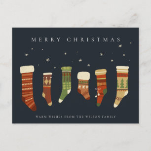 POSTAL FESTIVA NAVY PASTEL RED VERDE STAR CHIRSTMAS STOCKINS