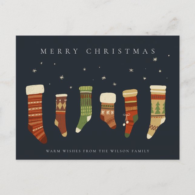 POSTAL FESTIVA NAVY PASTEL RED VERDE STAR CHIRSTMAS STOCKINS (Anverso)