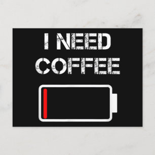 Postal Festiva Necesito café, cucharas de café divertidas, frijol