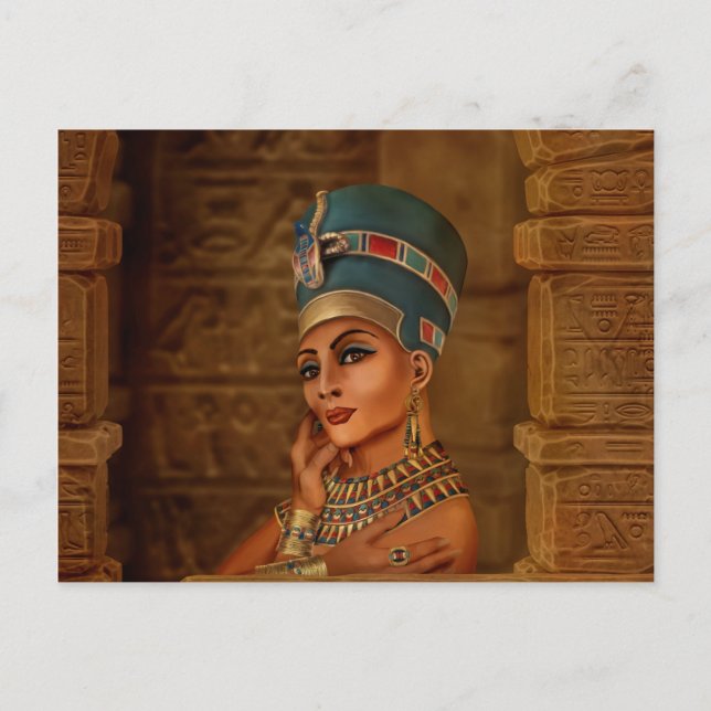 Postal Festiva Nefertiti - Neferneferuaten la Reina Egipcia (Anverso)