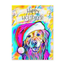 Neon Bright Colores Navidades Golden Retriever Art