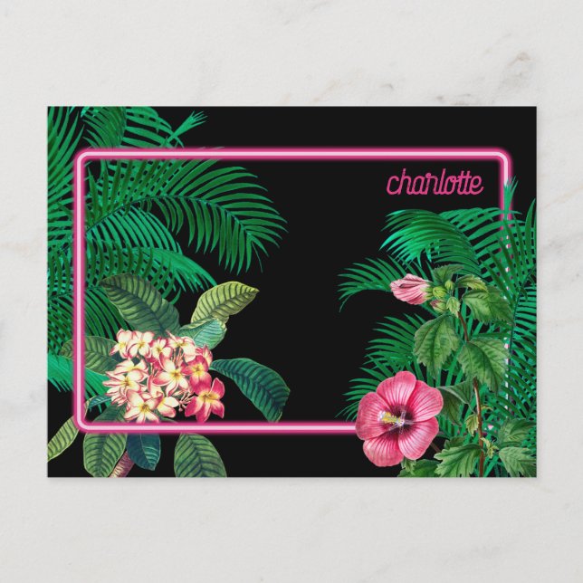 Postal Festiva Neon Pink Tropical Botanicals Monograma (Anverso)
