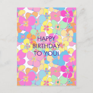 Postal Festiva Neon Retro Floral Pink Cumpleaños
