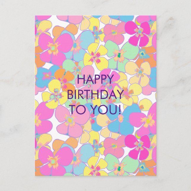 Postal Festiva Neon Retro Floral Pink Cumpleaños (Anverso)