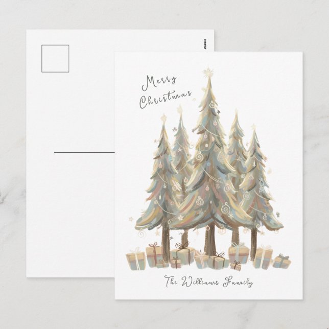 Postal Festiva Neutral White Christmas Trees Cream Holiday (Anverso / Reverso)