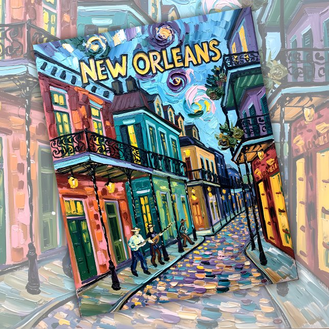 Postal Festiva New Orleans French Quarter Van Gogh Style Travel (Subido por el creador)
