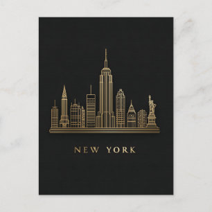 Postal Festiva New York City Skyline Gold Line Art
