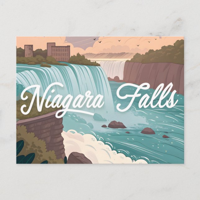 Postal Festiva Niagara Falls Scenic Illustration at Sunset (Anverso)