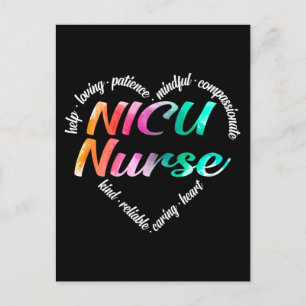 Postal Festiva NICU Nurse Heart Word Cloud Watercolor Arcoiris