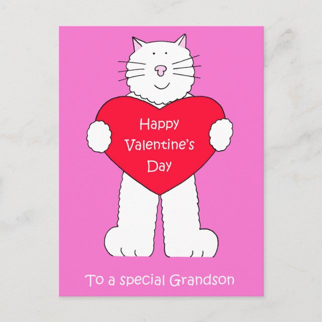 Postal Festiva Nieto Feliz Día de San Valentín Gato Personalizado (Anverso)