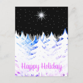 Postal Festiva Nieve en árboles Blue Purple Stars Night Sky
