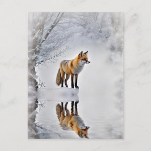 Postal Festiva Nieve invernal del solsticio de invierno Yule Fox