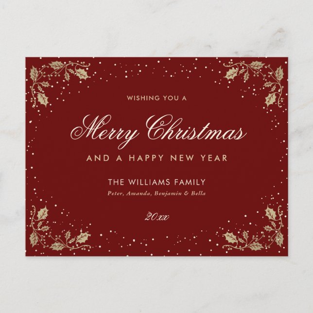 Postal Festiva Nieve Red Gold Holly (Anverso)