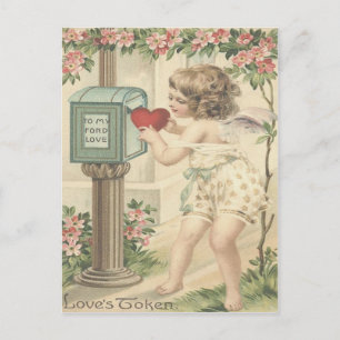 Postal Festiva Niña Querubín Corazón Cupido Buzón San Valentín
