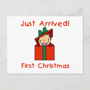 Postal Festiva Niña recién llegada de vacaciones camisetas y rega