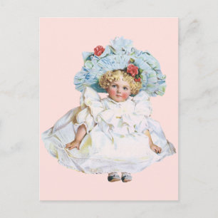 Postal Festiva Niña victoriana de época, Gorra de Vestir Pascua