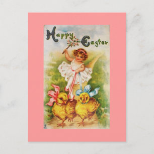 Postal Festiva Niñita vintage y chichas de Pascua
