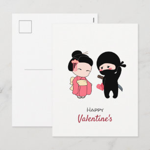 Postal Festiva Ninja y Geisha Feliz Valentine
