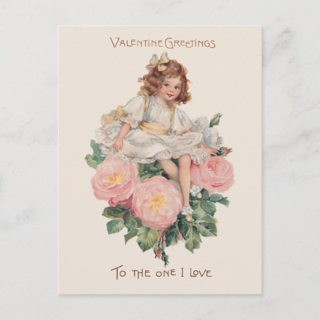 Postal Festiva Niño bonito, Rosas y saludo de San Valentín (Anverso)