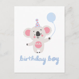 Postal Festiva Niño De Cumpleaños Teddy Oso Con Un Globo